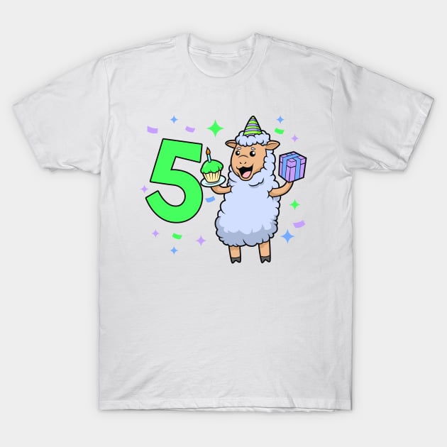 I am 5 with sheep - girl birthday 5 years old T-Shirt by Modern Medieval Design